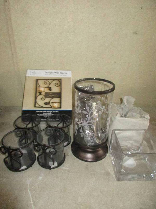lot 75 image: assorted candle holders 7 total and candle wick cutter
