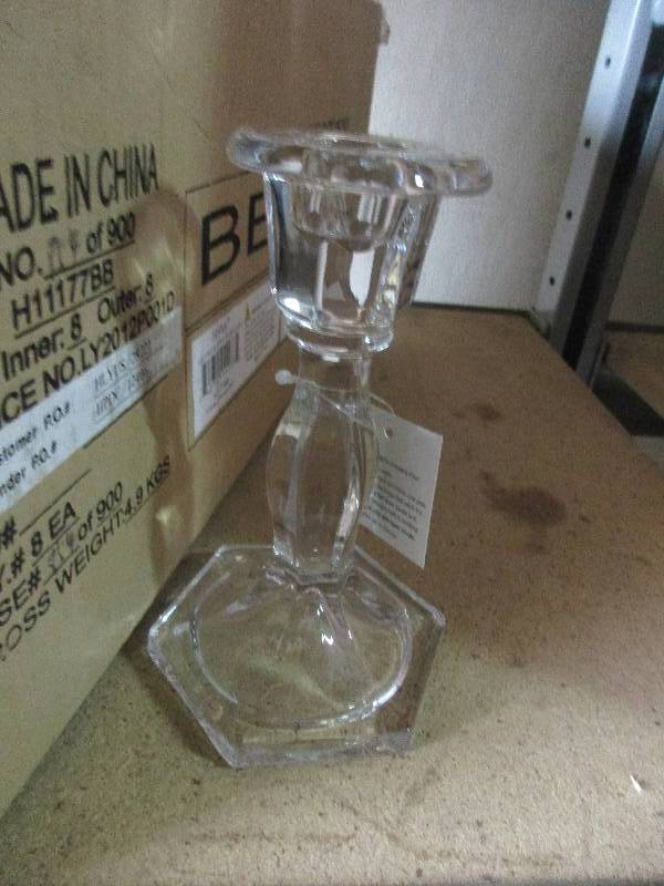 lot 99 image: 6 clear glass candle stick holders