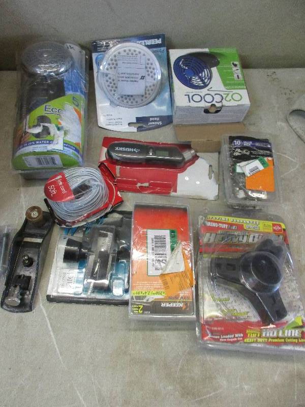 lot 49 image: shower heads - cabinet hinges - phone line -digital air gauge and more