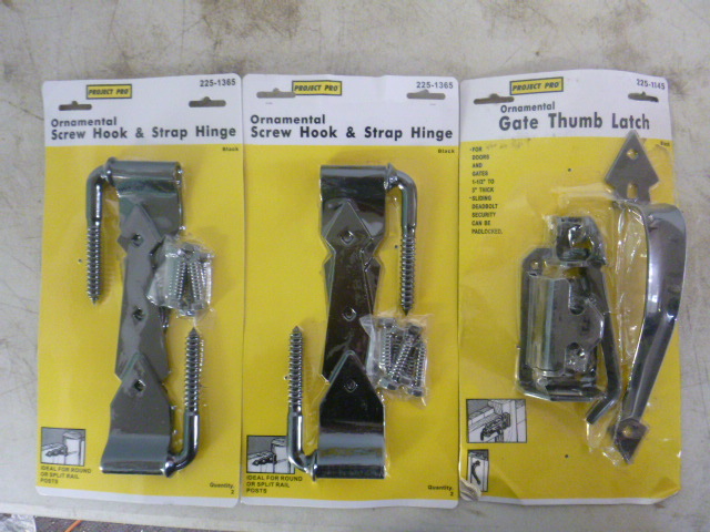 lot 195 image: 2 Packs of Project Pro Ornamental Screw Hook and Strap Hinges