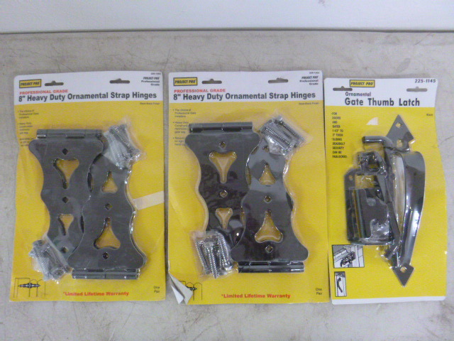 lot 196 image: 2 Packs of Project Pro Ornamental Screw Hook and Strap Hinges