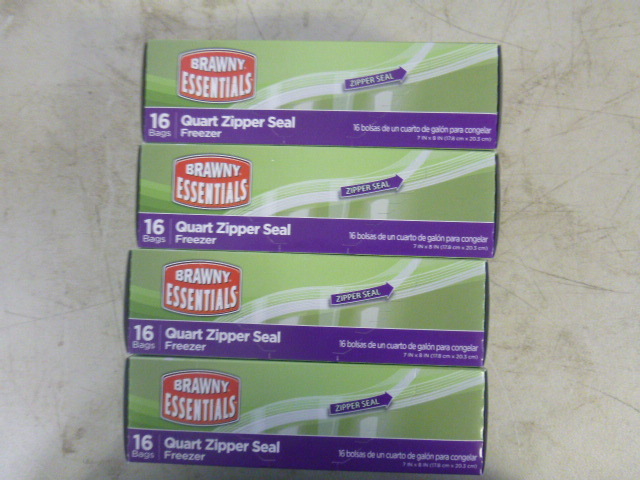 lot 332 image: 4 Boxes of Brawny Essentials Quart Zipper Seal Freezer Bags