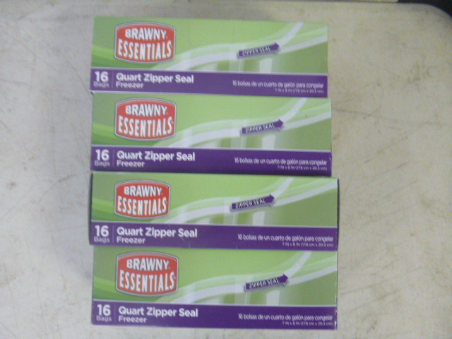 lot 333 image: 4 Boxes of Brawny Essentials Quart Zipper Seal Freezer Bags