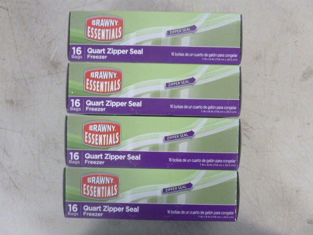 lot 334 image: 4 Boxes of Brawny Essentials Quart Zipper Seal Freezer Bags