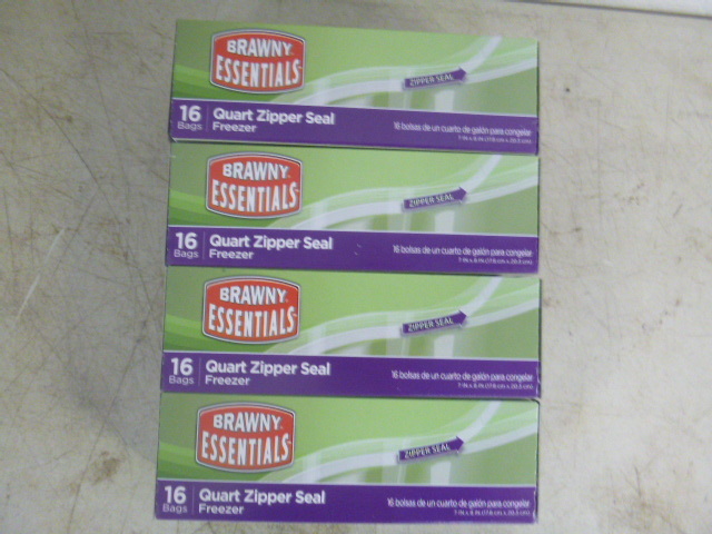 lot 335 image: 4 Boxes of Brawny Essentials Quart Zipper Seal Freezer Bags