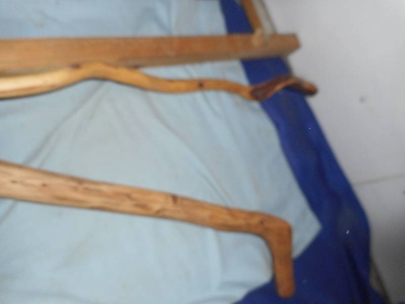 lot 16 image: 2 HAND CRAFTED WALKING STICKS AND A GARMET HANGER