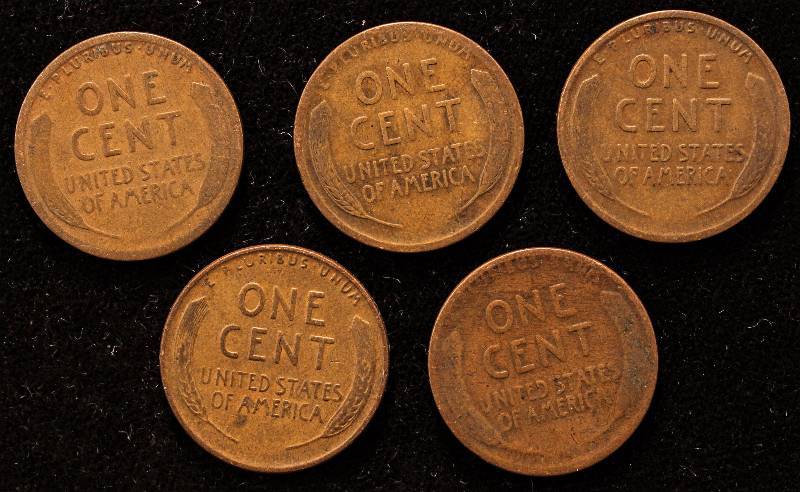 GROUP OF 5 WHEAT CENTS 1912-D, 1914, 1916, 1918-D & 1930