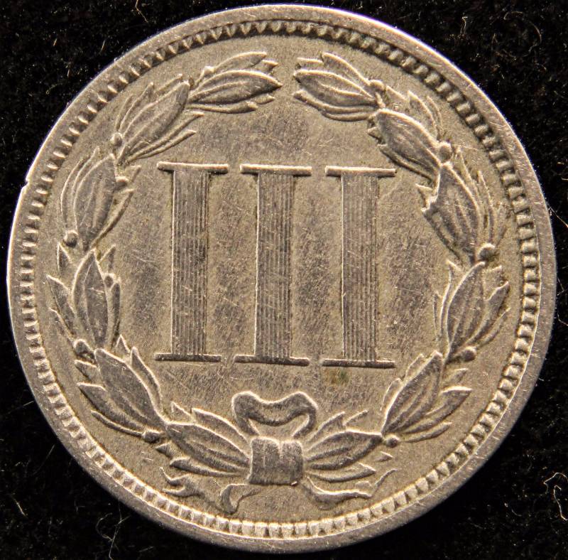 1868 THREE CENT NICKEL VF