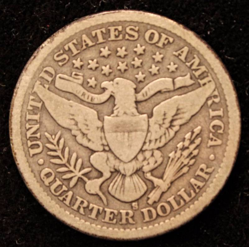1900-S BARBER SILVER QUARTER VG