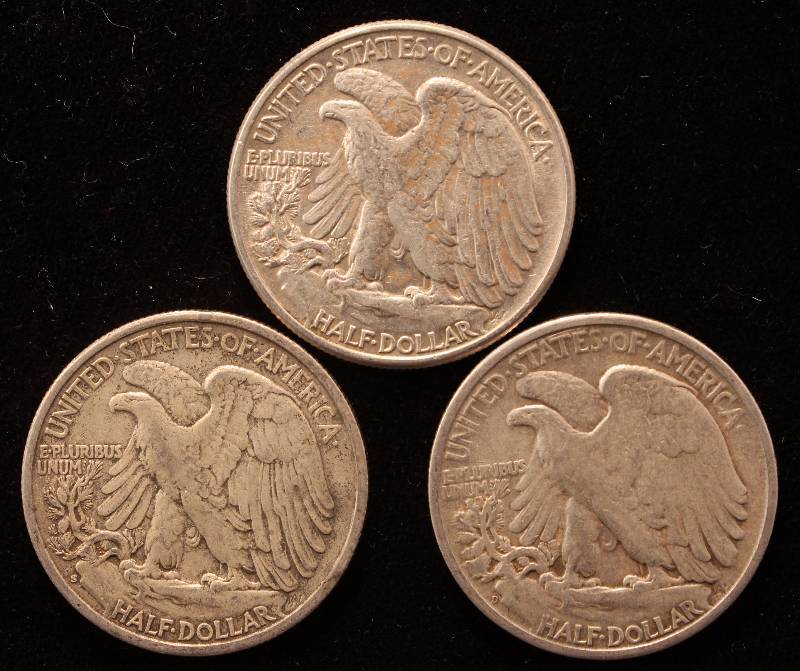 GROUP OF 3 WALKING LIBERTY SILVER HALF DOLLARS F-VF