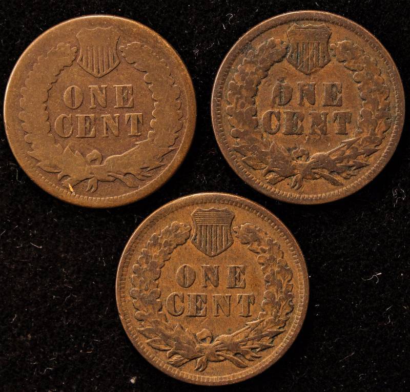 GROUP OF 3 INDIAN HEAD CENTS 1875, 1893 & 1906