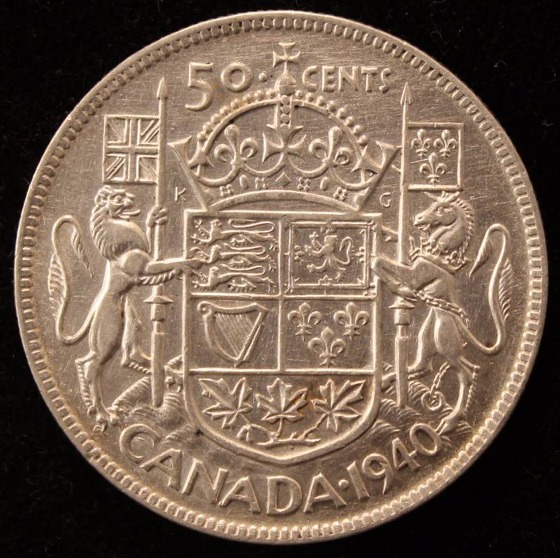 1940 CANADA SILVER HALF DOLLAR (11.66 GRAMS - 80% SILVER)