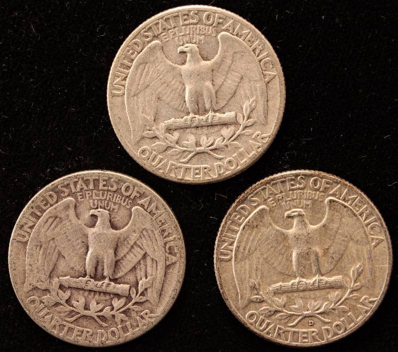 GROUP OF 3 SILVER WASHINGTON QUARTERS 1941, 1942 & 1958-D