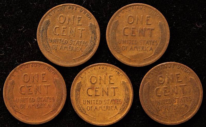 GROUP OF 5 WHEAT CENTS 1916, 1918S, 1920, 1926 & 1928