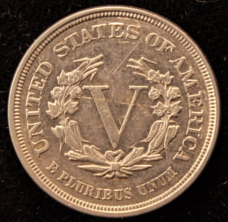 1883 LIBERTY V NICKEL WITHOUT CENTS AU DETAILS REVERSE SCRATCHES