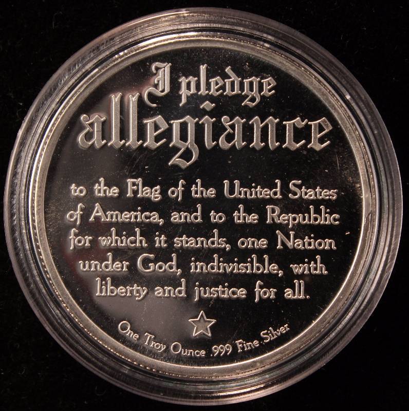 1 TROY OZ. .999 FINE SILVER PLEDGE OF ALLEGIANCE IN AIRTITE CAPSULE
