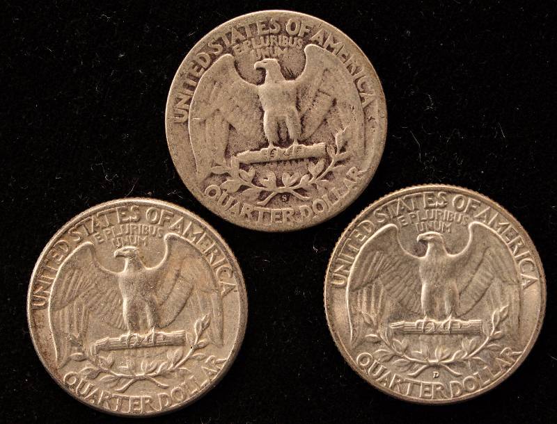 GROUP OF 3 SILVER WASHINGTON QUARTERS 1944S, 1959D & 1964P