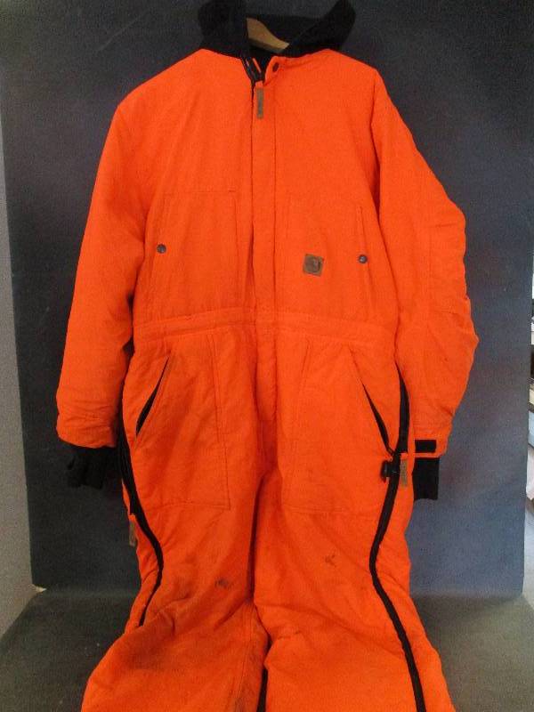 lot 98 image: 1 Piece Blaze Orange Hunting Snowmobile Suit