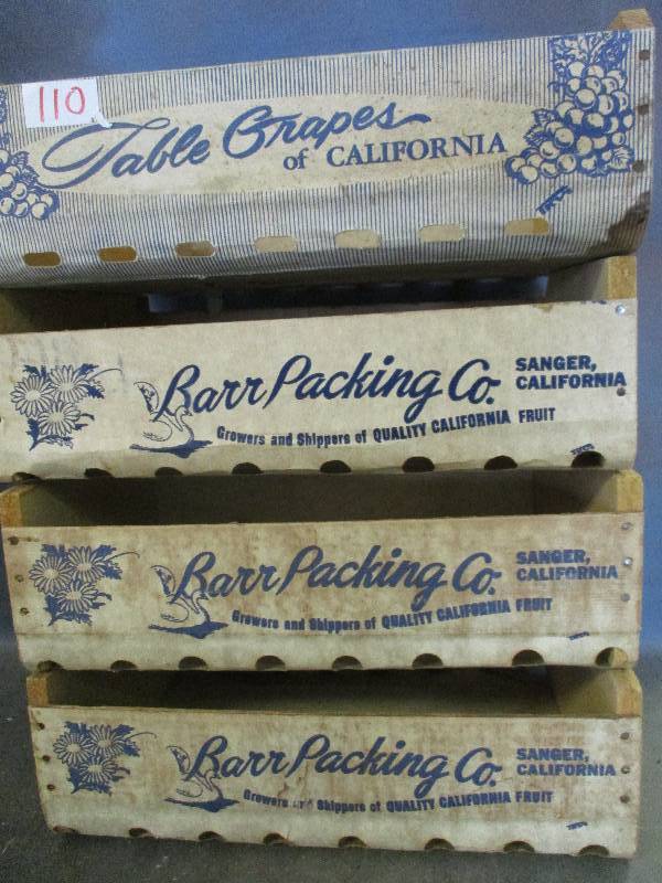 lot 110 image: 4 Vintage Grape Crate Containers