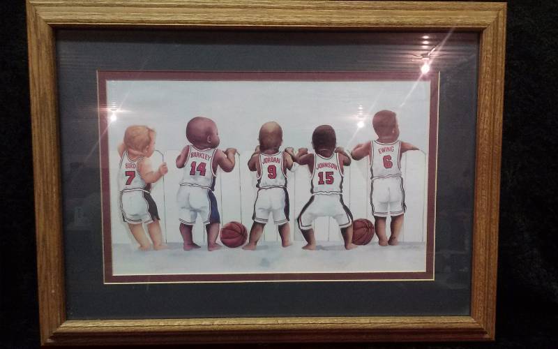 lot 31 image: Framed Basketball Picture, 17x23