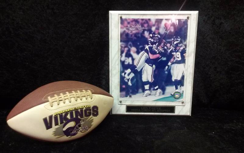 lot 35 image: Lot - MN Vikings Football & Cris Carter 1000 Career Reception Memorabila