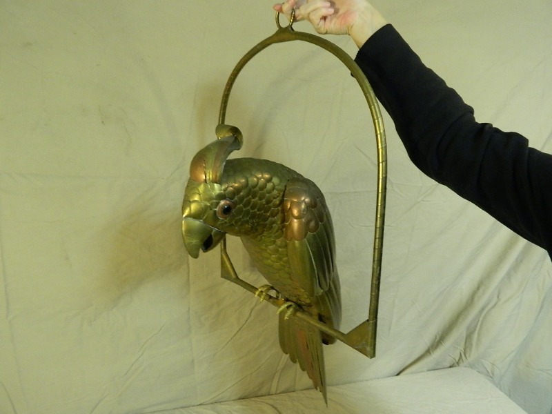 lot 16 image: Large Metal Parrot on Perch
