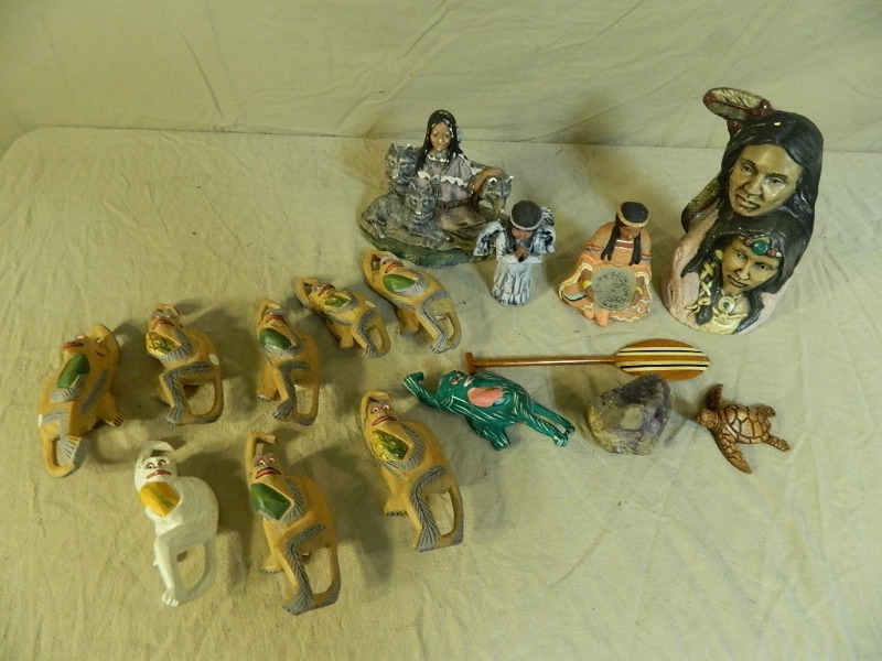 lot 53 image: Native American Art Pieces, Wooden Monkeys, and More