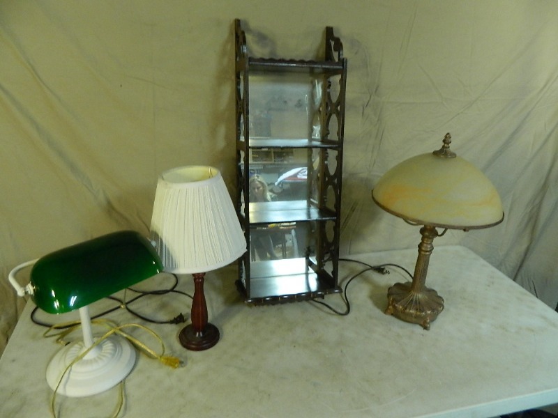 lot 122 image: Lamps, Mirrored Shelf, and More