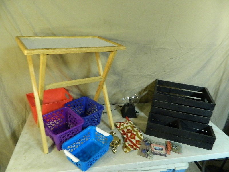 lot 149 image: Wood Baskets, TV Tray, and More