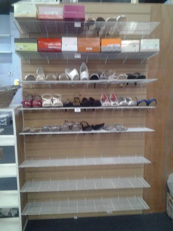 4 Ft x 7 Ft Slat Wall  (You Remove Has Philips Head Hardware) Shelves, Shoes, Assorted Box Slat Wall Shelving