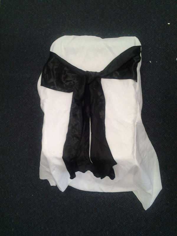 Lot Of 125 White With Black Satin Sash Chair Covers