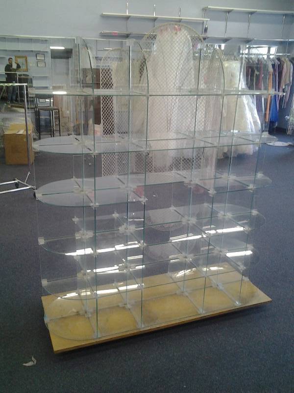 Glass Cube Style Display Shelf On Wheels 60x24x66 Tall