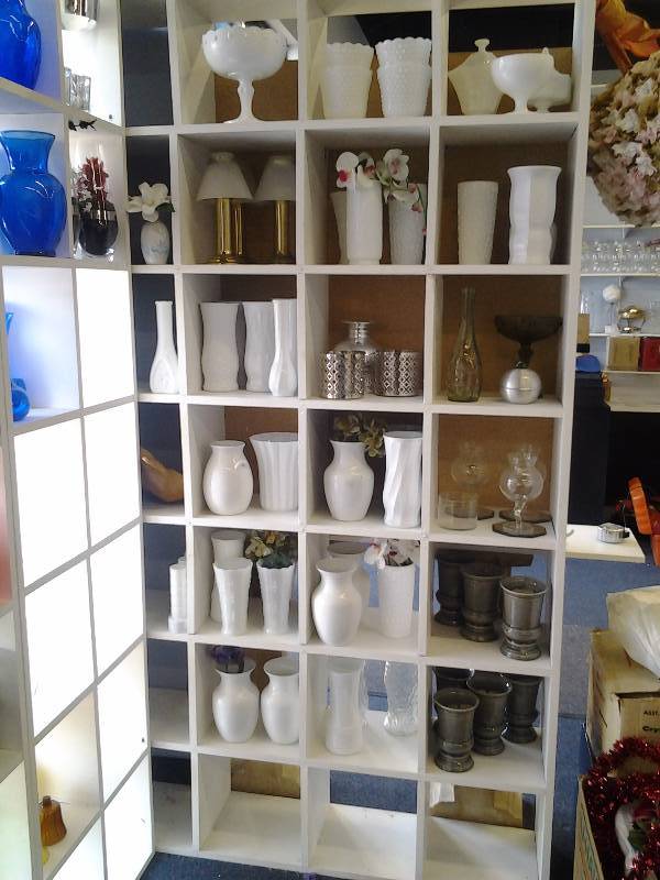 Large Lot Of White & Misc. Vases On Shelves