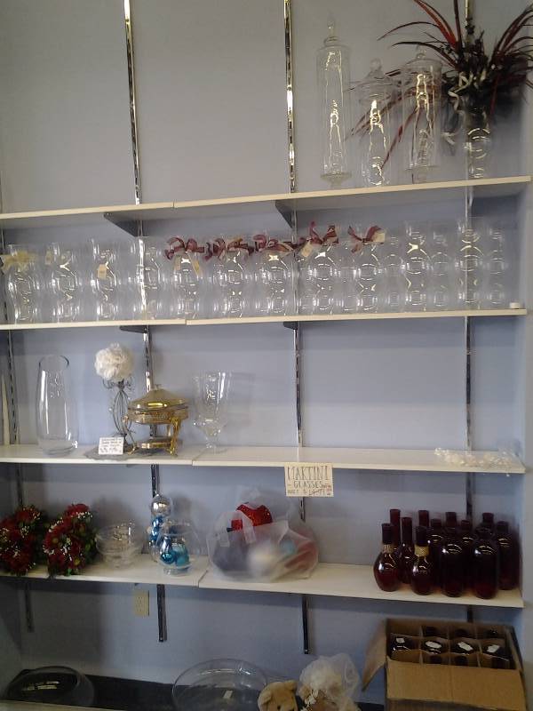 Glass Hurricanes & Misc. On Shelving