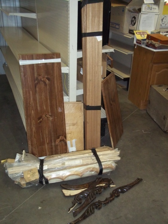 lot 31 image: Provincial door molding set, wood molding, shelves, eight 5 x 1 x 6