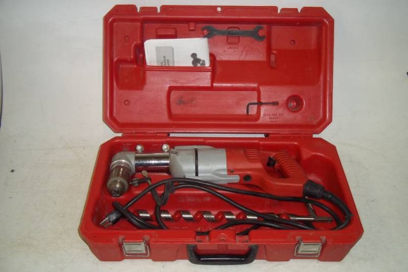 lot 3 image: Milwaukee electric contractor grade 12 right angle drill model 3107-6 tested and works includes drill bit includes case