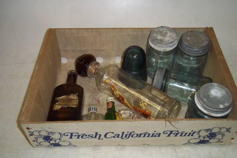 lot 7 image: Antique blue glass canning jars and other jars