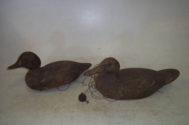 lot 10 image: 2 Antique weighted wooden duck decoys