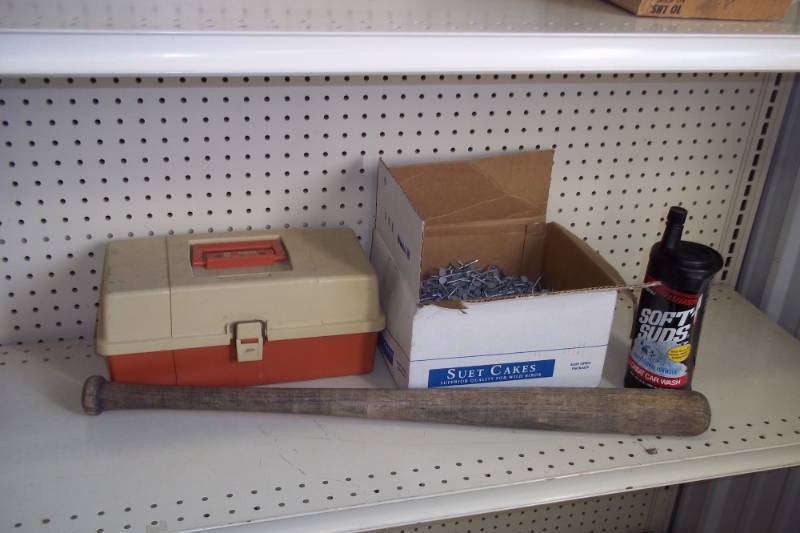 lot 134 image: 10lbs 1  34 Galvanized roofing nails, tackle box, baseball bat, cleaner