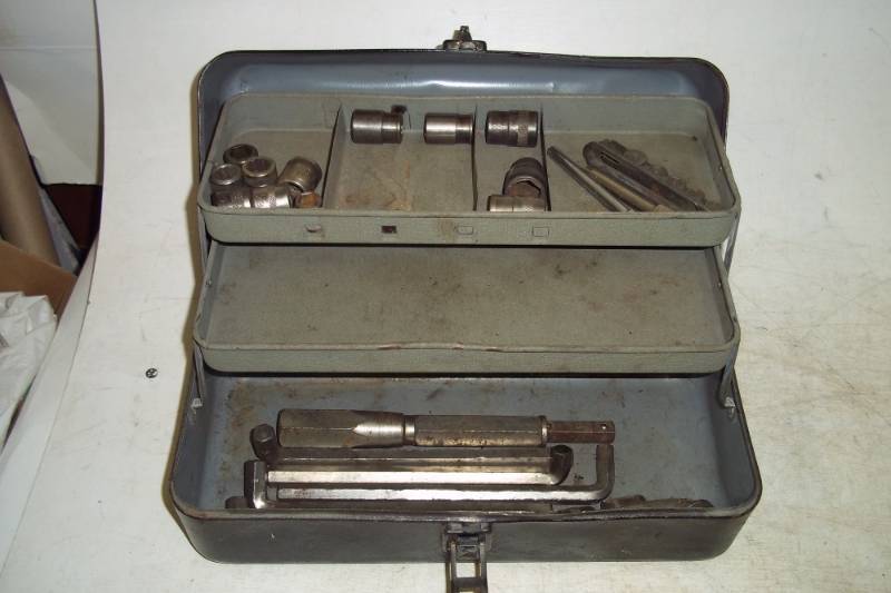 lot 146 image: Vintage storage box with tools