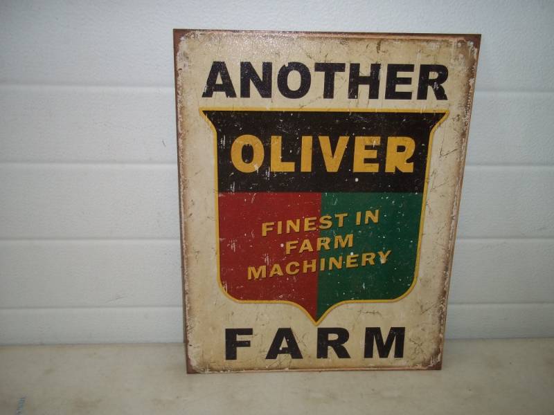 lot 10 image: Tin reprint Oliver Farm machinery sign sign 16 x 12
