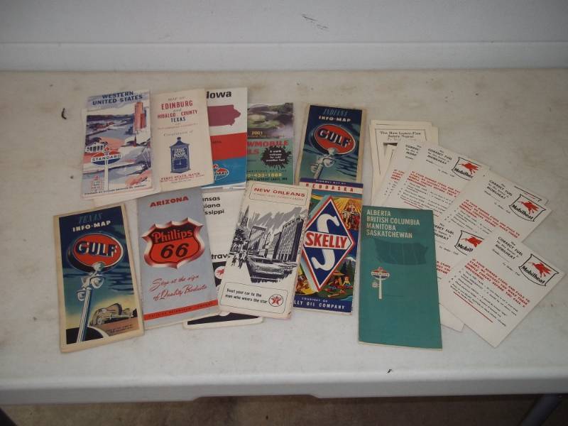 lot 36 image: Old road maps, Mobile oil decals
