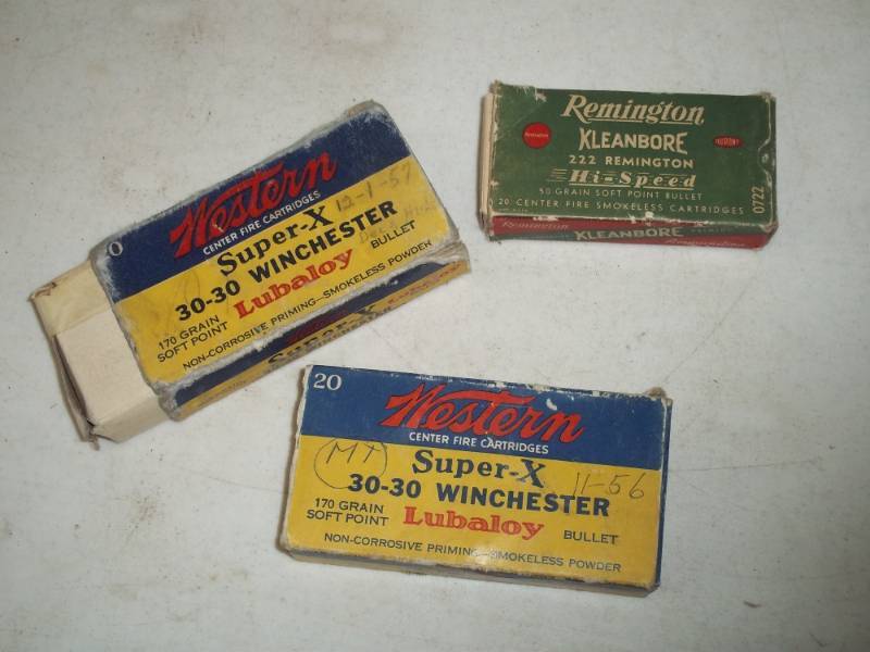lot 43 image: Vintage ammunition boxes, one 30-30 Winchester box almost full