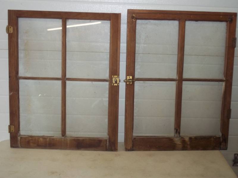 lot 48 image: 2 Old windows with hardware, 29 x 22