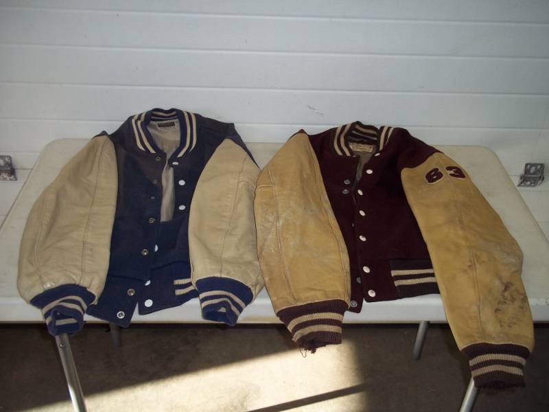 lot 59 image: 2  1960s Leather armed Letterman jackets
