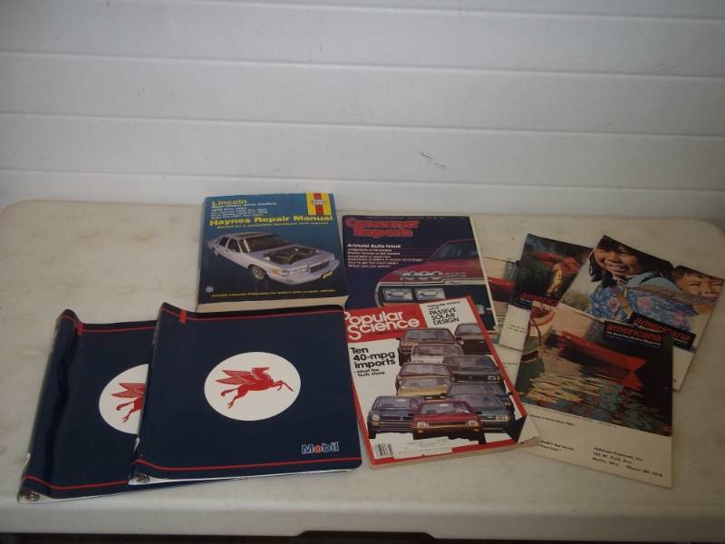 lot 76 image: Car repair manual, Mobil gas folders, automotive magazines