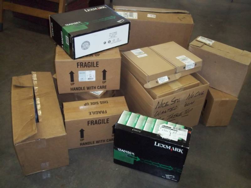 lot 109 image: Sealed printer ink, printer drums and gears, printer cartridges