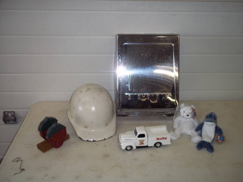 lot 110 image: Paper towel dispenser, beanie babies, napkin holder, collector toy service truck