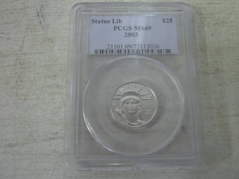 lot 3 image: Platinum $25 2003 Eagle PCGS MS 69 14 oz. Platinum .9999