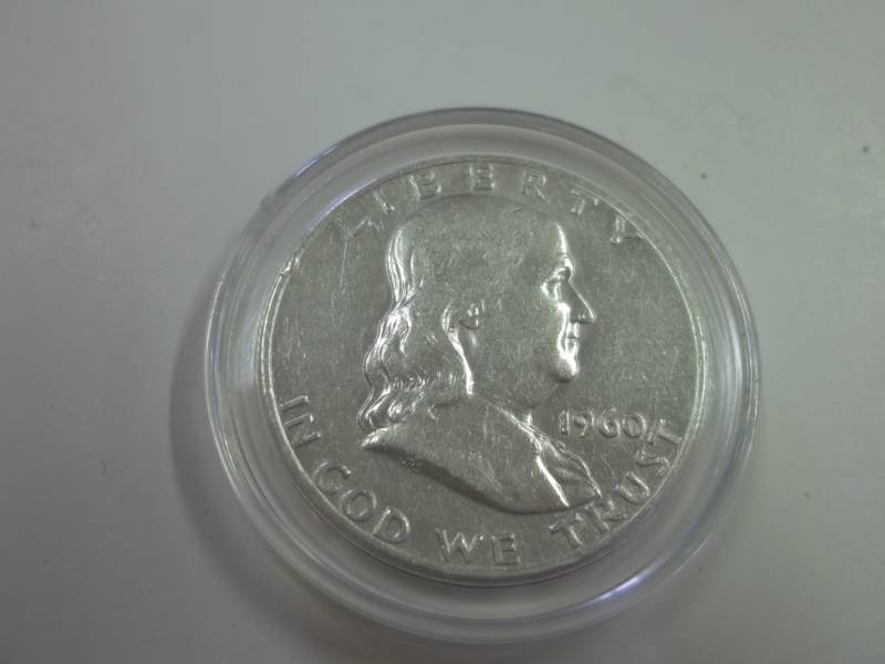 lot 128 image: 1960 Benjamin Franklin Half Dollar in case